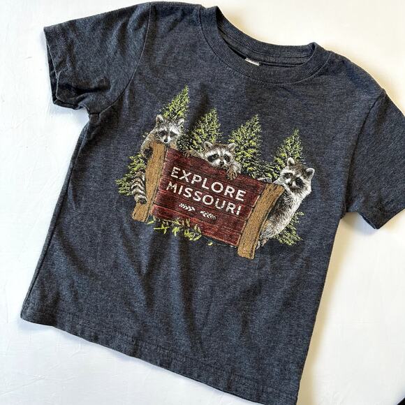 Explore Missouri Racoon Forest Critter Graphic Tee Sz 2 - Picture 1 of 5